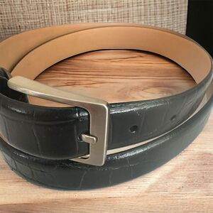 Euro Metal Italian Handmade Black Crocodile  Leather Dress Belt Silver Buckle